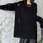 Round Neck Dark Ripped Sweater
