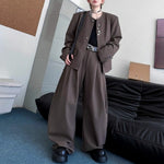 Padded Shoulder Round Neck Jacket and Wide-leg Trousers Two-piece Set