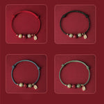 Buddha Stones 14K Gold Plated Hetian Jade Cinnabar Lotus Luck Handcrafted Rope Bracelet
