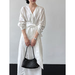 Women's V-Neck Tie-Waist Linen Shirt and Maxi Skirt Two-Piece Set