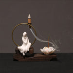Buddha Stones Ceramic Lotus Healing Meditation Incense Burner Decoration
