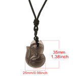 Buddha Stones Natural Black Obsidian Tiger Eye Ice Obsidian Fox Pendant Amulet Necklace