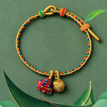 Buddha Stones Colorful Rope Luck Handmade Zongzi Golden Ball Charm Bracelet