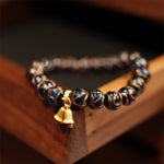 Buddha Stones Tibetan Gold Swallowing Beast Family Five God Of Wealth Thangka Fortune Bead Bracelet