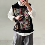 ã€�Weaving Kaleidoscopeã€‘Loose Patchwork Pullover Vest