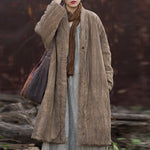 Ramie Hand-tied Tie-dyed Padded Thickened Women's Long Cotton Coat