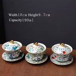 Buddha Stones Retro Plum Blossom Pine Bamboo Phoenix Kirin Ceramic Gaiwan Sancai Teacup Kung Fu Tea Cup and Saucer with Lid