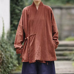 Loose Cotton Cross Front Hanfu Kimono Cardigan