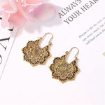 Buddha Stones Tibetan Lotus Engraving Copper Blessing Drop Earrings