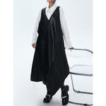 Women's Japanese Asymmetric V Neck Sleeveless Loose Vest Dress