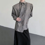 Metal Chain Tie Padded Shoulder Patchwork Shirt