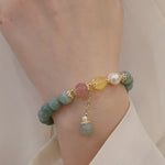 Buddha Stones Jade Pearl Strawberry Quartz Abundance Luck Bead Charm Bracelet