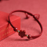 Buddha Stones Four Leaf Clover Five-petal Flower Cinnabar Blessing Red String Bracelet