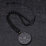 Buddha Stones Natural Black Obsidian Tibetan Om Mani Padme Hum Buddha Swastika Luck Necklace Pendant