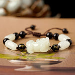 Buddha Stones Natural Hetian White Jade PiXiu Wealth String Bracelet