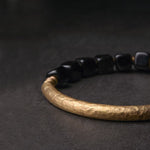 Buddha Stones Black Obsidian Crystal Copper Strength Couple Bracelet