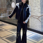 Heavy Rivet Sequin Patchwork Shoulder Pad Jacket