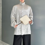 Stand Collar Pleated Disc Button Shirt