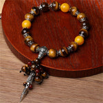 Buddha Stones Natural Tiger Eye Red Agate Dragon Vein Agate Stone Vajra Dorje Power Healing Bracelet Car Decoration