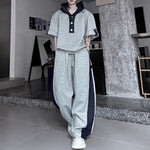 American Casual Contrast Color Stitching Hooded Sweatshirt Wide Leg Trousers Two-piece Set