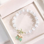 Buddha Stones Cat's Eye Green Aventurine Blue Chalcedony Pink Crystal Peace Orchid Charm Bracelet