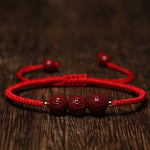 Buddha Stones Handmade Cinnabar Om Mani Padme Hum Engraved Beads Blessing Braided Bracelet