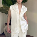 Handmade Pearl Embroidered Jacquard Stand Collar Vest