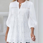Zeagoo Lace Crochet V Neck Half Sleeve Embroidery Button Down Blouses Casual Shirts