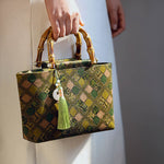Buddha Stones Green Leaves Handbag Metal Chain Crossbody Bag Shoulder Bag Cellphone Bag