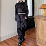 Pearl and Rhinestone Waistband Satin Straight-leg Trousers