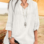 Zeagoo Solid V-Neck Tees Lace Splicing Fold Blouse Flowy Casual Loose Fit Shirt