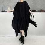 Pleated Batwing Sleeve Irregular Dress