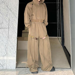 Hollow Strap Hooded Sweatshirt Two-Piece Set