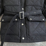3D Pocket Diamond-patterned Collar Cotton Coat
