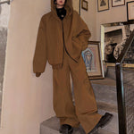 Hoodie Cardigan Sweatshirt Stitching Straight Wide-leg Trousers Two-piece Set