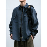 Japanese Retro Style Washed Striped Denim Shirt