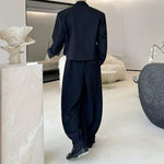 Cropped Flap Pocket Blazer Draped Pleated Cuffed Wide-leg Trousers Two-piece Set