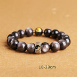 Buddha Stones 925 Sterling Silver Black Obsidian Gold Sheen Obsidian Silver Sheen Obsidian Yin Yang Protection Bracelet (Extra 35% Off | USE CODE: FS35)