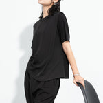 Ice Silk Hem Draped Curved Pleated Patchwork Top