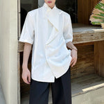 Summer Stacked Collar Shoulder Pad Shirt