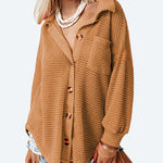Zeagoo Waffle Knit Button Down Shirt Long Sleeve Loose Solid Color Tops
