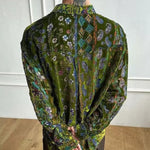 Green Printed Velvet Loose Casual Shirt