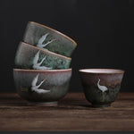 Buddha Stones Auspicious Crane Ceramic Teacup Kung Fu Tea Cup Bowl