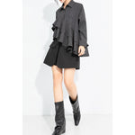 Women's Asymmetrical Double Layer Ruffle Hem Striped Shirt