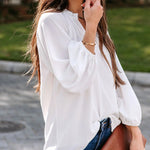 Zeagoo V Neck Chiffon Plain Long Sleeve Loose Casual Work Office Blouses