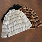 Stripe Warm Artificial Fur Cotton-padded Jacket