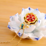 Buddha Stones 925 Sterling Silver Tibet Lotus Prayer Wheel Red Agate Enlightenment Necklace Pendant