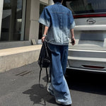 OmbrÃ© Denim Short-sleeve Jacket and Jeans Two-piece Set