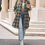 Zeagoo Plaid Longline Button-Up Shacket Lapel Neck Long Sleeve Shirt Pocket