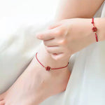 Buddha Stones Natural Cinnabar Four Leaf Clover Blessing Red String Bracelet Anklet